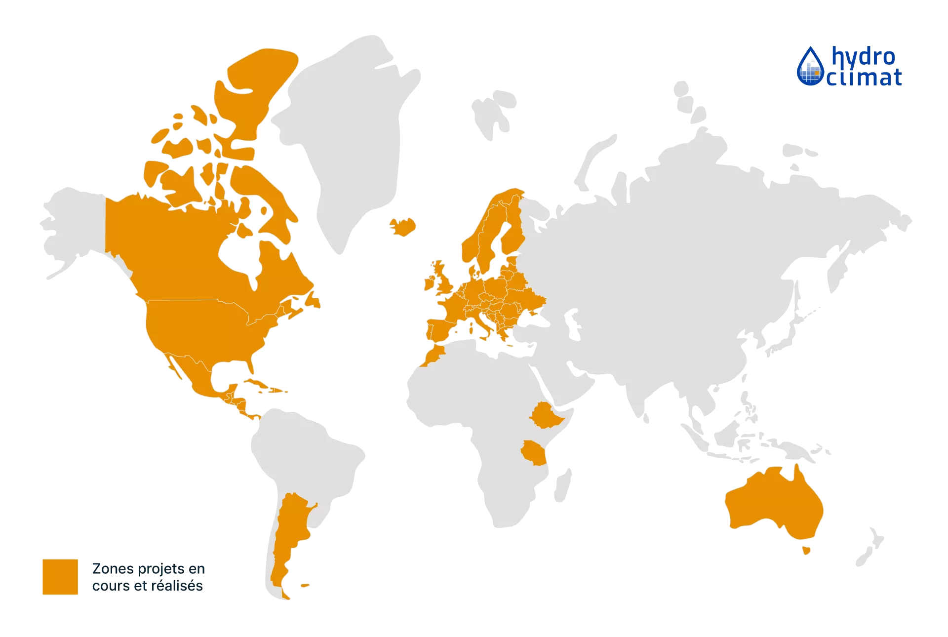 Carte du monde zones d'actions Hydroclimat